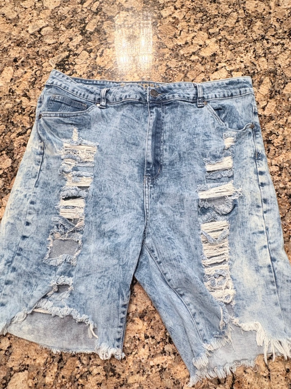 VIP Men's Light Blue Distressed Denim Shorts